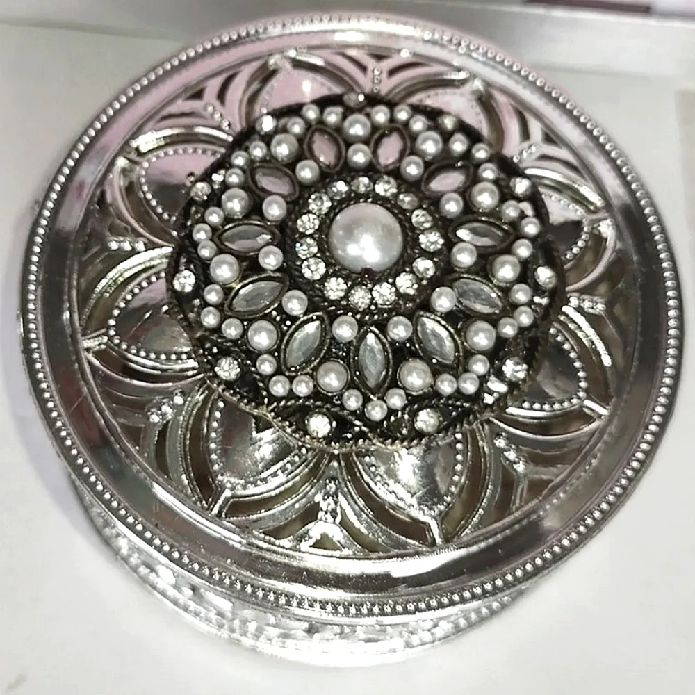 Silver Fancy Round Jeweled Container w/ Embellished Lid